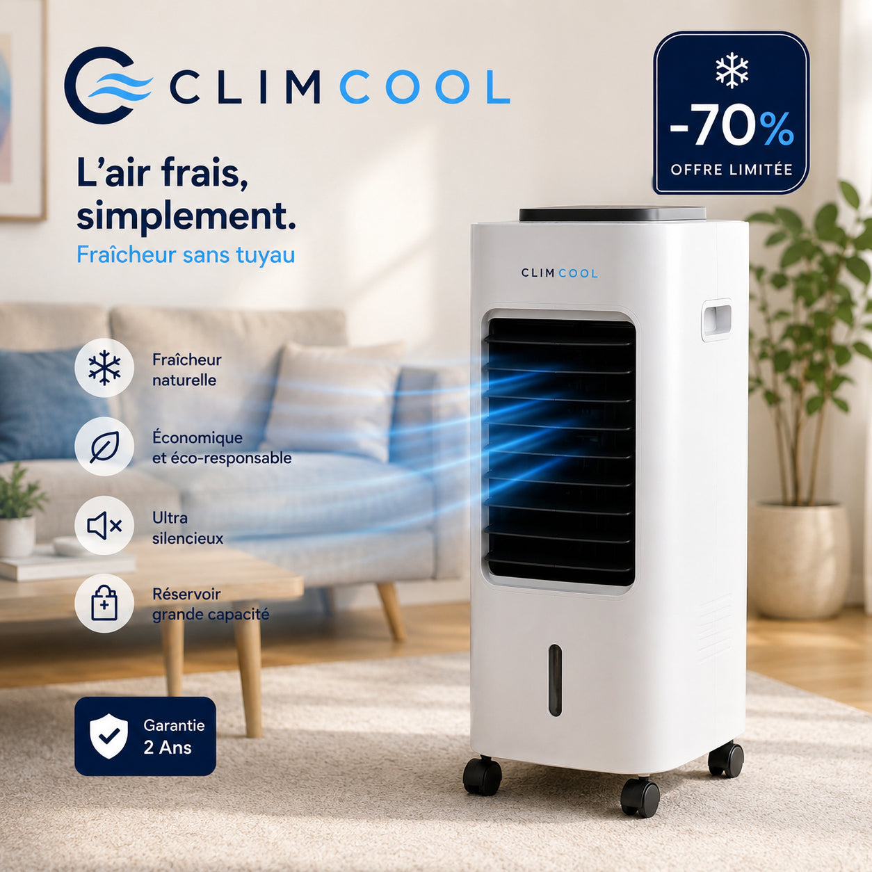 Profitez d'un air plus frais en quelques secondes, sans tuyau ni installation.